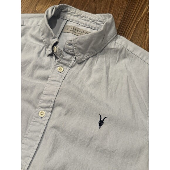 AllSaints Mens Button Up Short Sleeve Cotton White Gray Size M - Picture 2 of 6